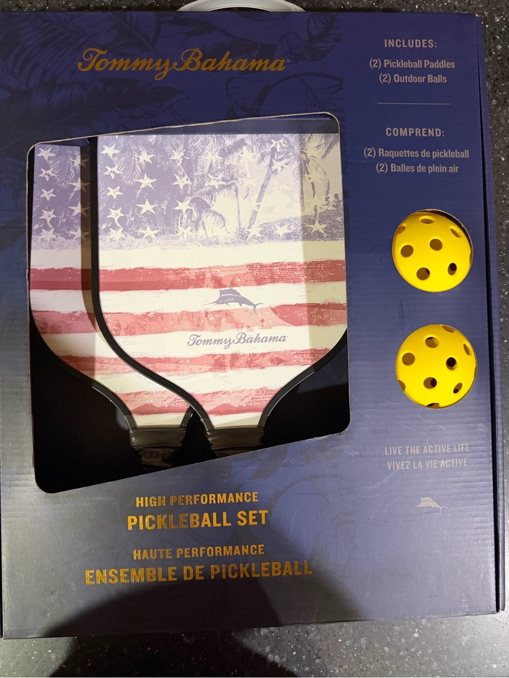 Tommy Bahama Patriotic Pickleball Paddles & Yellow Balls